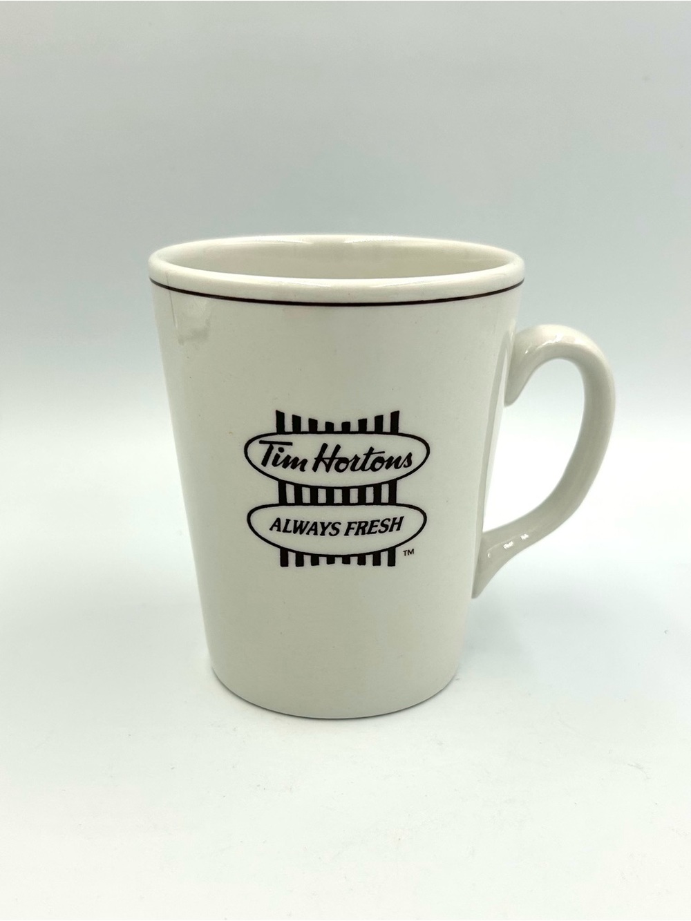 Vtg Tim Horton's Always Fresh Logo Coffee Cup Mug Steelite Bilingual 12 oz Diner